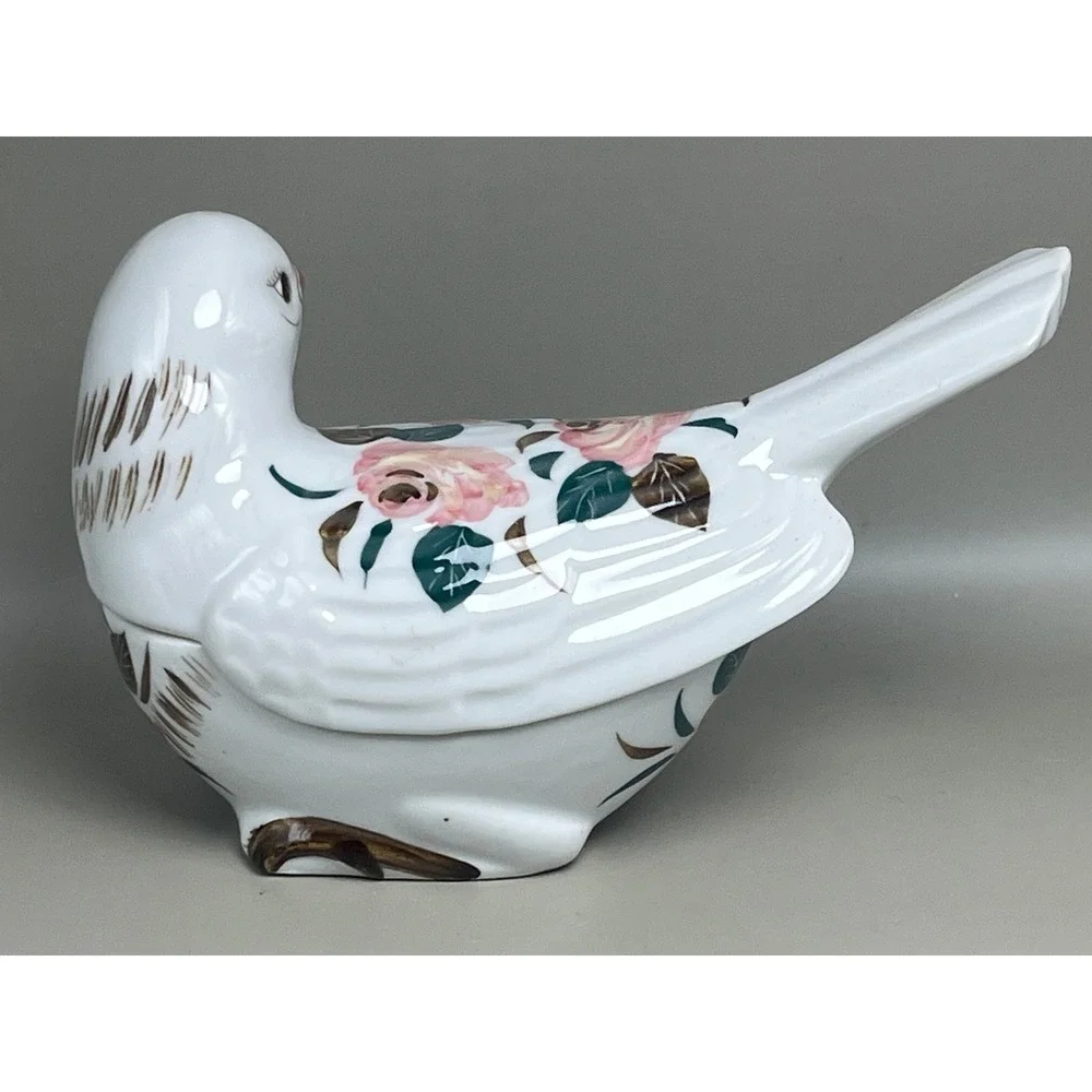 Vtg Porcelain Bird Trinket‎ Dish Figurine Decor 6.25